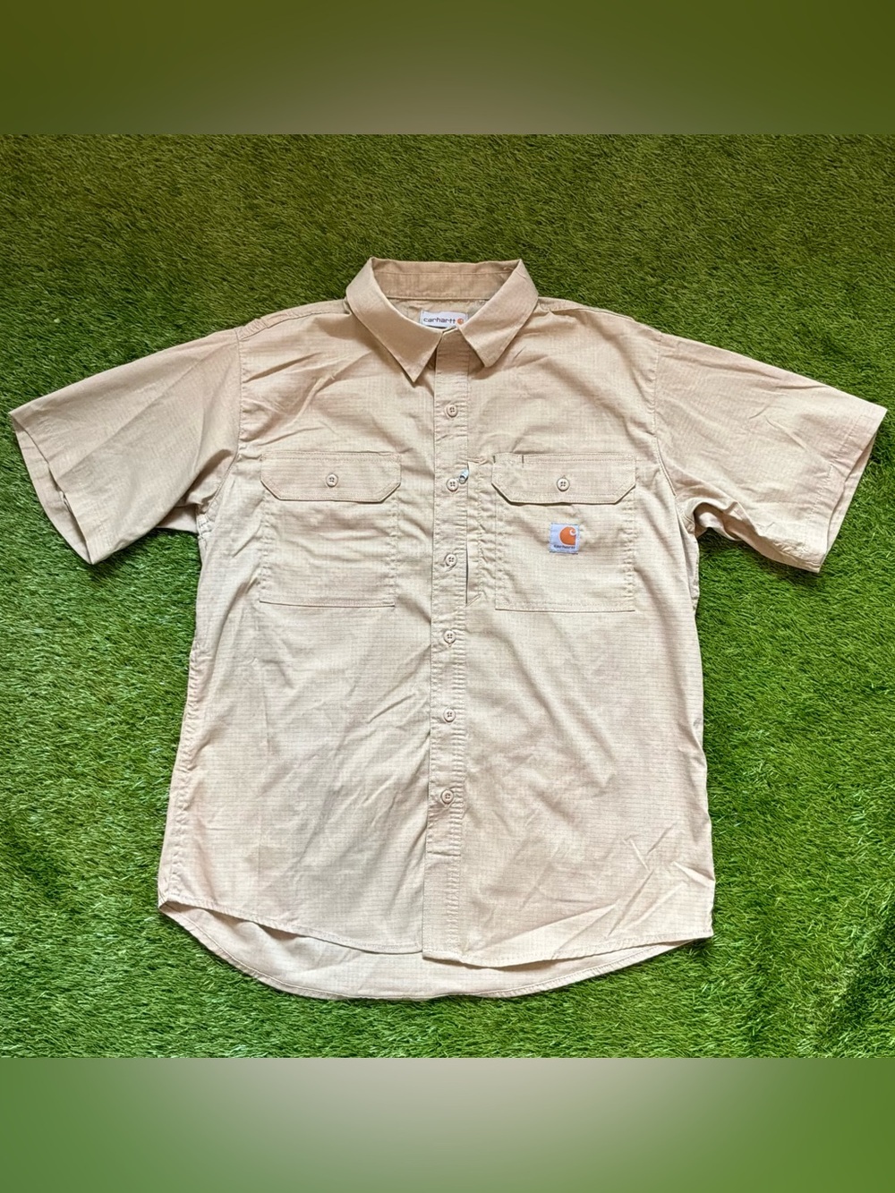 Carhartt Ripstop Utility Work Shirt Beige Short Sleeve Button Up Large